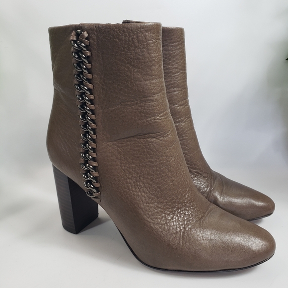 Coach Coco Brown Leather Teagen Heeled Boot Bootie Chain Details sz 7 - Picture 1 of 12